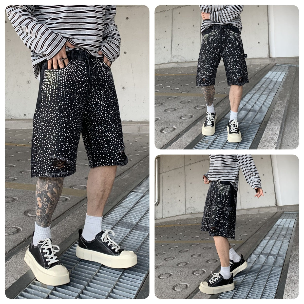 Men's Gradient Full Diamond Denim Shorts