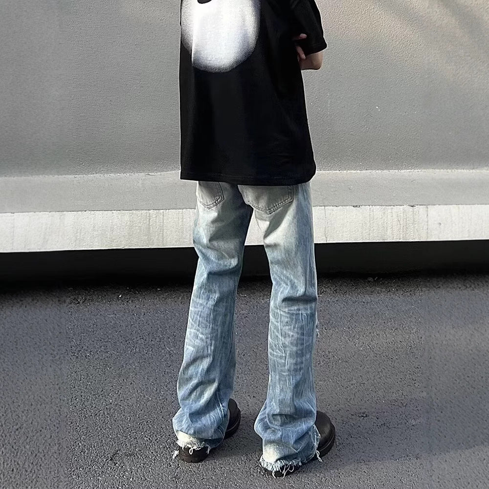 Washed Light Blue Ripped Jeans For Men