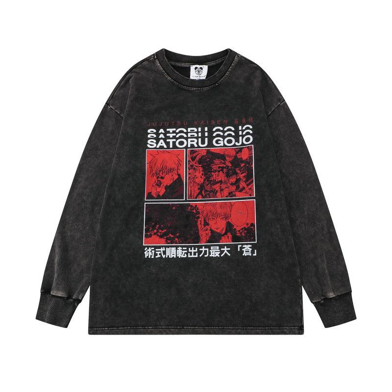 Dark Sweater Washed Distressed Long Sleeves