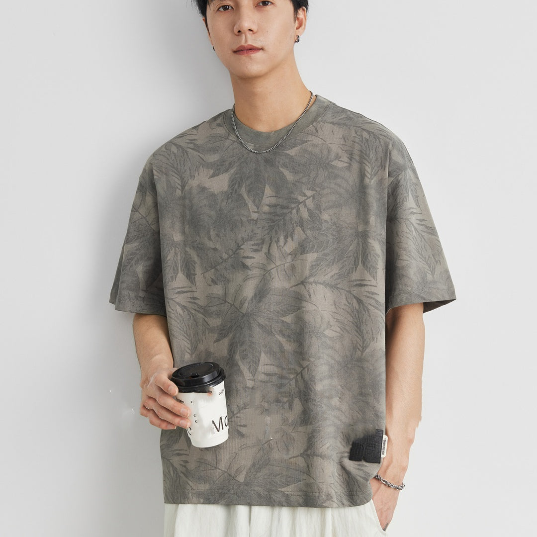 Men's Round Neck Boot-cut Casual All-match Short-sleeved T-shirt