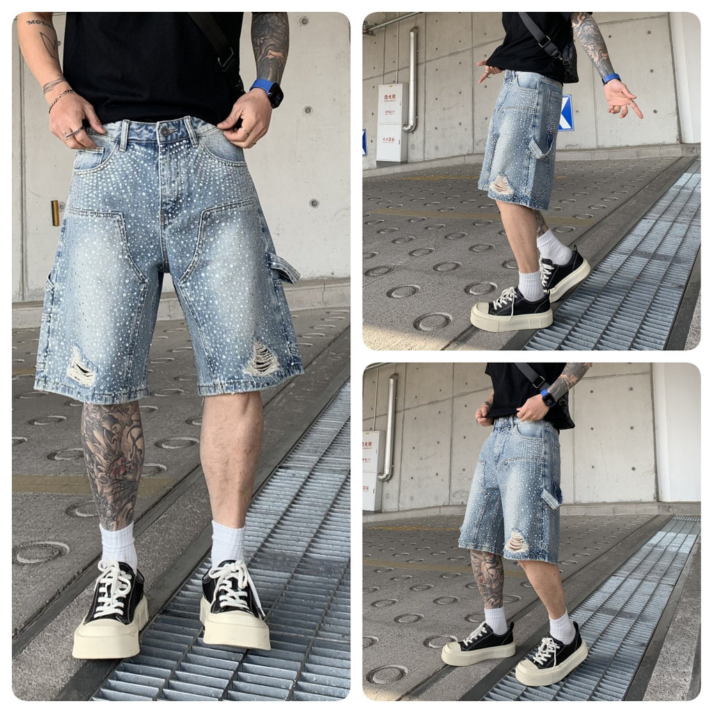 Men's Gradient Full Diamond Denim Shorts