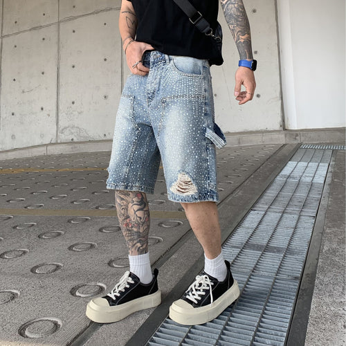 Men's Gradient Full Diamond Denim Shorts