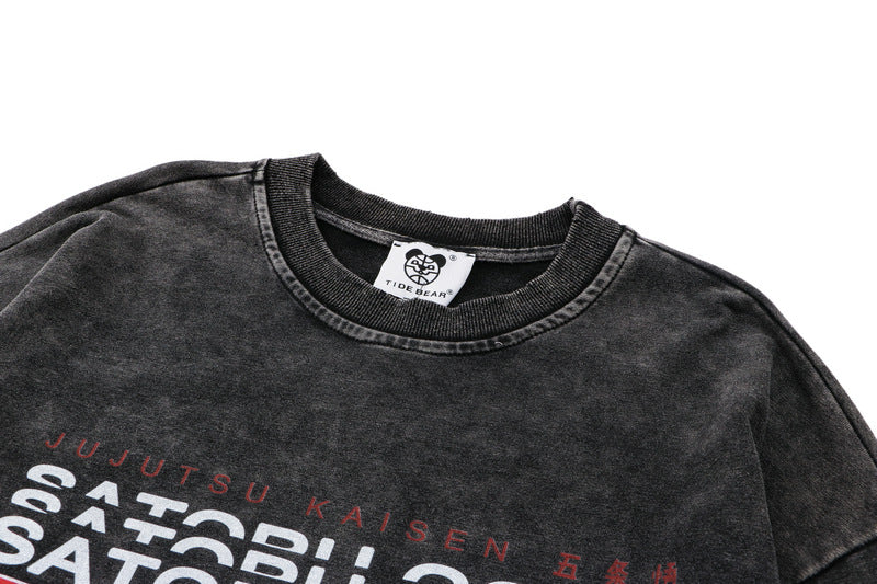 Dark Sweater Washed Distressed Long Sleeves